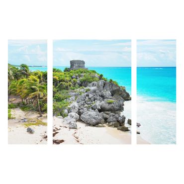 Glasschilderijen - 3-delig Caribbean Coast Tulum Ruins