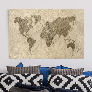 Canvas schilderijen Paper World Map Beige Brown