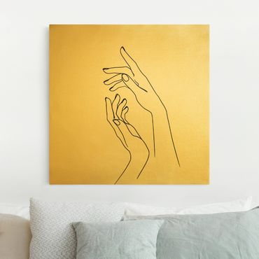 Canvas schilderijen - Goud Line Art Hands