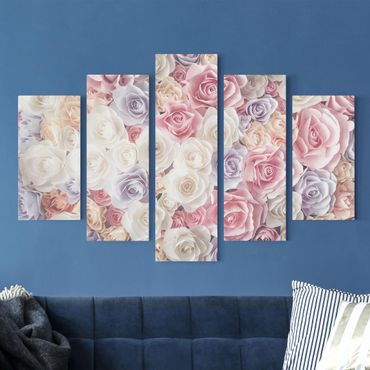 Canvas schilderijen - 5-delig Pastel Paper Art Roses