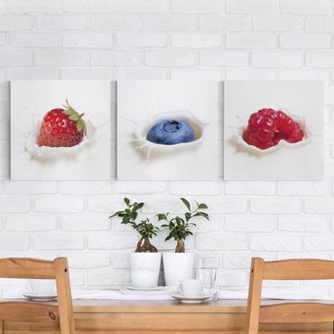 Canvas schilderijen - 3-delig Fruit Milk Splash