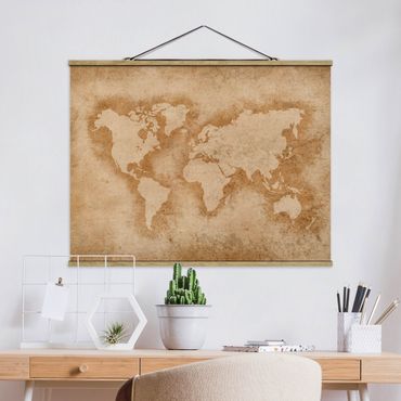 Stoffen schilderij met posterlijst Antique World Map