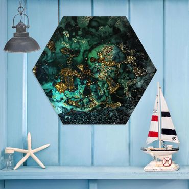 Hexagons Forex schilderijen Golden Sea Islands Abstract