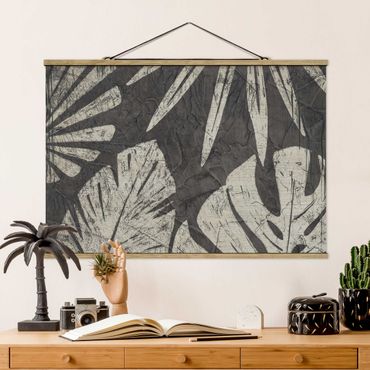 Stoffen schilderij met posterlijst Palm Leaves Dark Grey Backdrop