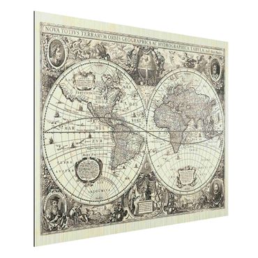 Aluminium Dibond schilderijen Vintage World Map Antique Illustration