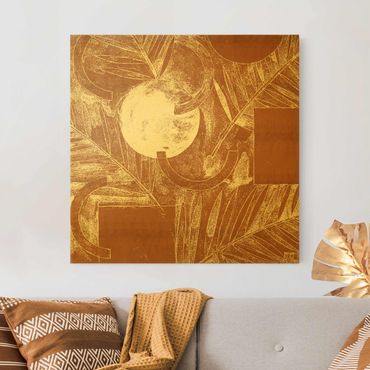 Canvas schilderijen - Goud Shapes And Leaves Copper I