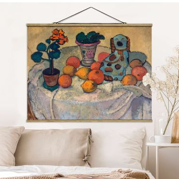 Stoffen schilderij met posterlijst Paula Modersohn-Becker - Still Life With Oranges And Stoneware Dog