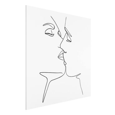 Forex schilderijen Line Art Kiss Faces Black And White