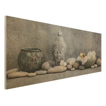 Houten schilderijen Zen Buddha With White Orchids