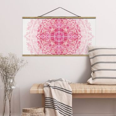 Stoffen schilderij met posterlijst Mandala Watercolour Ornament Pink