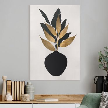Canvas schilderijen Graphical Plant World - Gold And Black