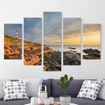 Canvas schilderijen - 5-delig Tarbat Ness Ocean & Lighthouse At Sunset