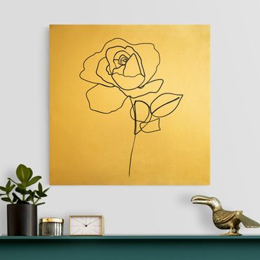 Canvas schilderijen - Goud Line Art Rose Black White