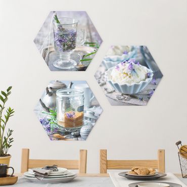 Hexagons Aluminium Dibond schilderijen - 3-delig Lavender Set Vintage