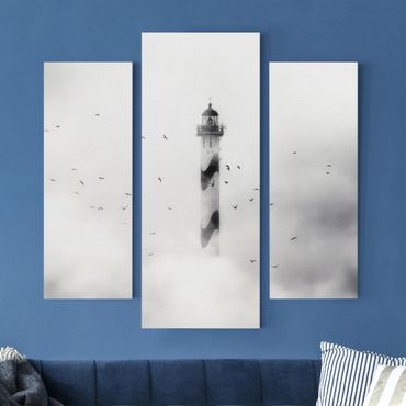 Canvas schilderijen - 3-delig Lighthouse In The Fog