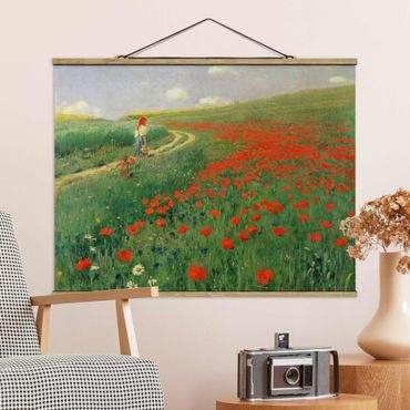 Stoffen schilderij met posterlijst Pál Szinyei-Merse - Summer Landscape With A Blossoming Poppy