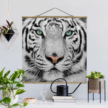 Stoffen schilderij met posterlijst White Tiger