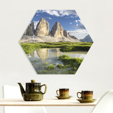 Hexagons Forex schilderijen South Tyrolean Zinnen And Water Reflection