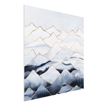 Forex schilderijen Watercolour Mountains White Gold