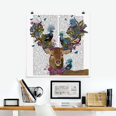 Posters Fowler - Deer With Pigeons