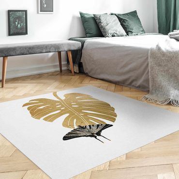 Vinyl tapijt Golden Monstera With Butterfly