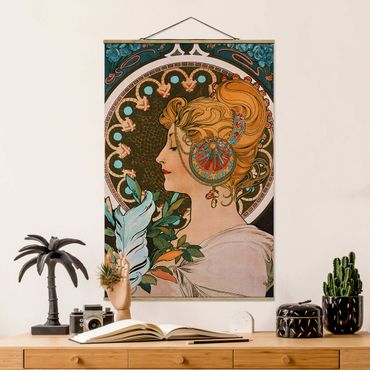 Stoffen schilderij met posterlijst Alfons Mucha - The Feather
