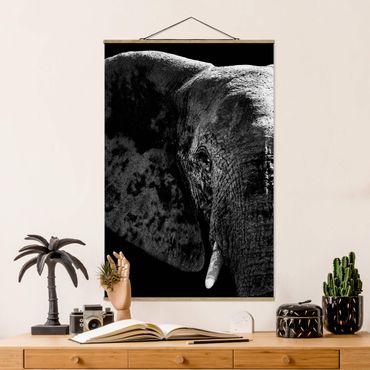 Stoffen schilderij met posterlijst African Elephant black and white