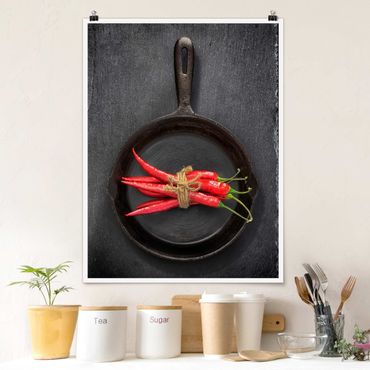 Posters Red Chili Bundles In Pan On Slate