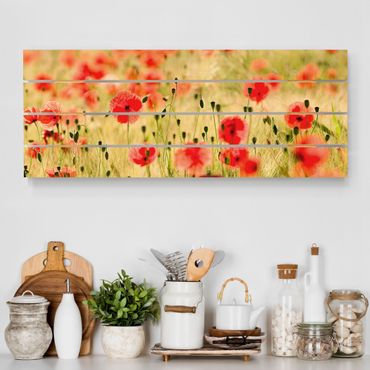 Houten schilderijen op plank Summer Poppies