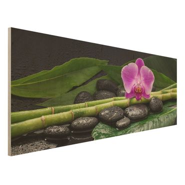 Houten schilderijen Green Bamboo With Orchid Flower