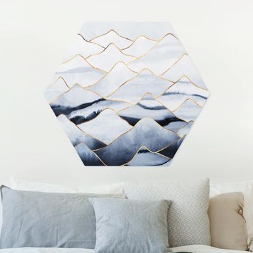 Hexagons Forex schilderijen Watercolour Mountains White Gold