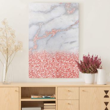 Canvas schilderijen Marble Look With Pink Confetti