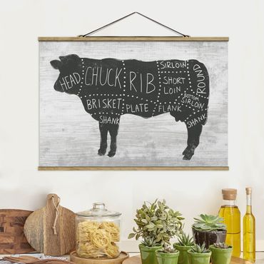 Stoffen schilderij met posterlijst Butcher Board - Beef