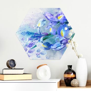 Hexagons Aluminium Dibond schilderijen Watercolour Flowers Iris