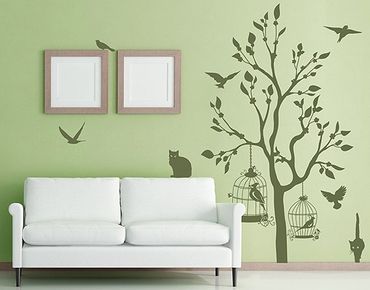 Muurstickers Wall Decal no.RS57 Cats And Birds II