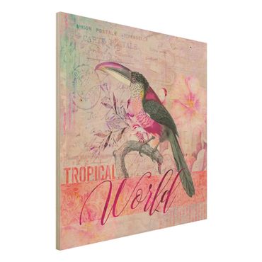 Houten schilderijen Vintage Collage - Tropical World Tucan