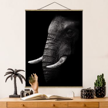 Stoffen schilderij met posterlijst Dark Elephant Portrait