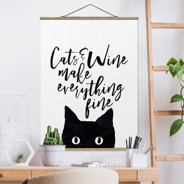 Stoffen schilderij met posterlijst Cats And Wine make Everything Fine