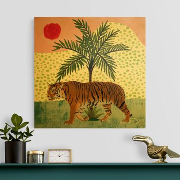 Canvas schilderijen - Goud Strolling Tiger At Dawn