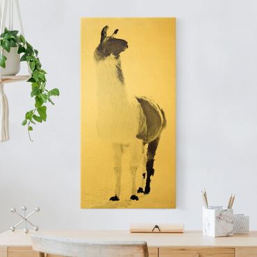 Canvas schilderijen - Goud Fluffy llama