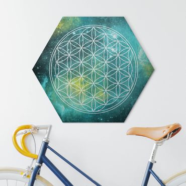 Hexagons Aluminium Dibond schilderijen Flower Of Life In Starlight