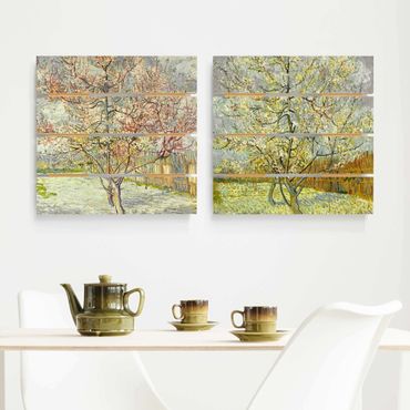 Houten schilderijen op plank - 2-delig Vincent Van Gogh - Peach Blossom In The Garden