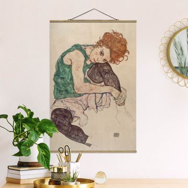 Stoffen schilderij met posterlijst Egon Schiele - Sitting Woman With A Knee Up