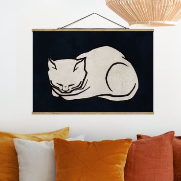 Stoffen schilderij met posterlijst Sleeping Cat Illustration