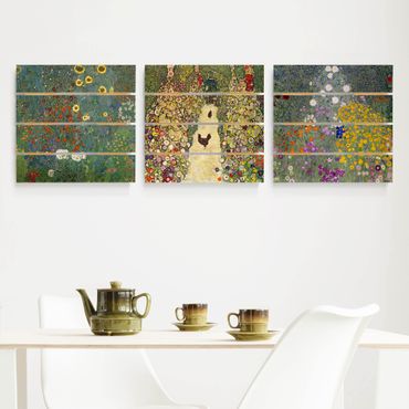 Houten schilderijen op plank - 3-delig Gustav Klimt - In The Garden