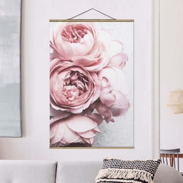 Stoffen schilderij met posterlijst Light Pink Peony Flowers Shabby Pastel