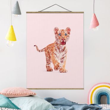 Stoffen schilderij met posterlijst Tiger With Glitter
