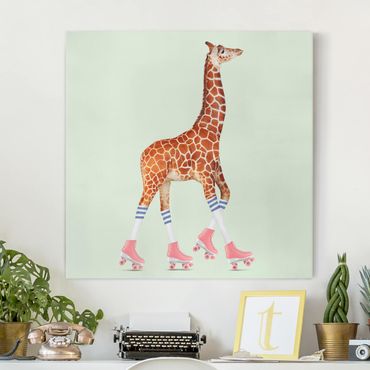 Canvas schilderijen Giraffe With Roller Skates