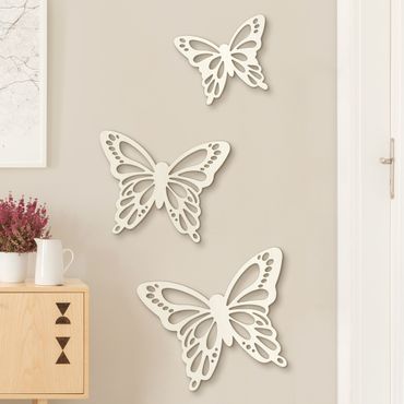 Wanddecoratie hout - 3 Butterfly Set