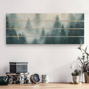 Houten schilderijen op plank Coniferous Forest In Fog